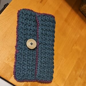 Handmade Blue Crochet Pouch with Button
